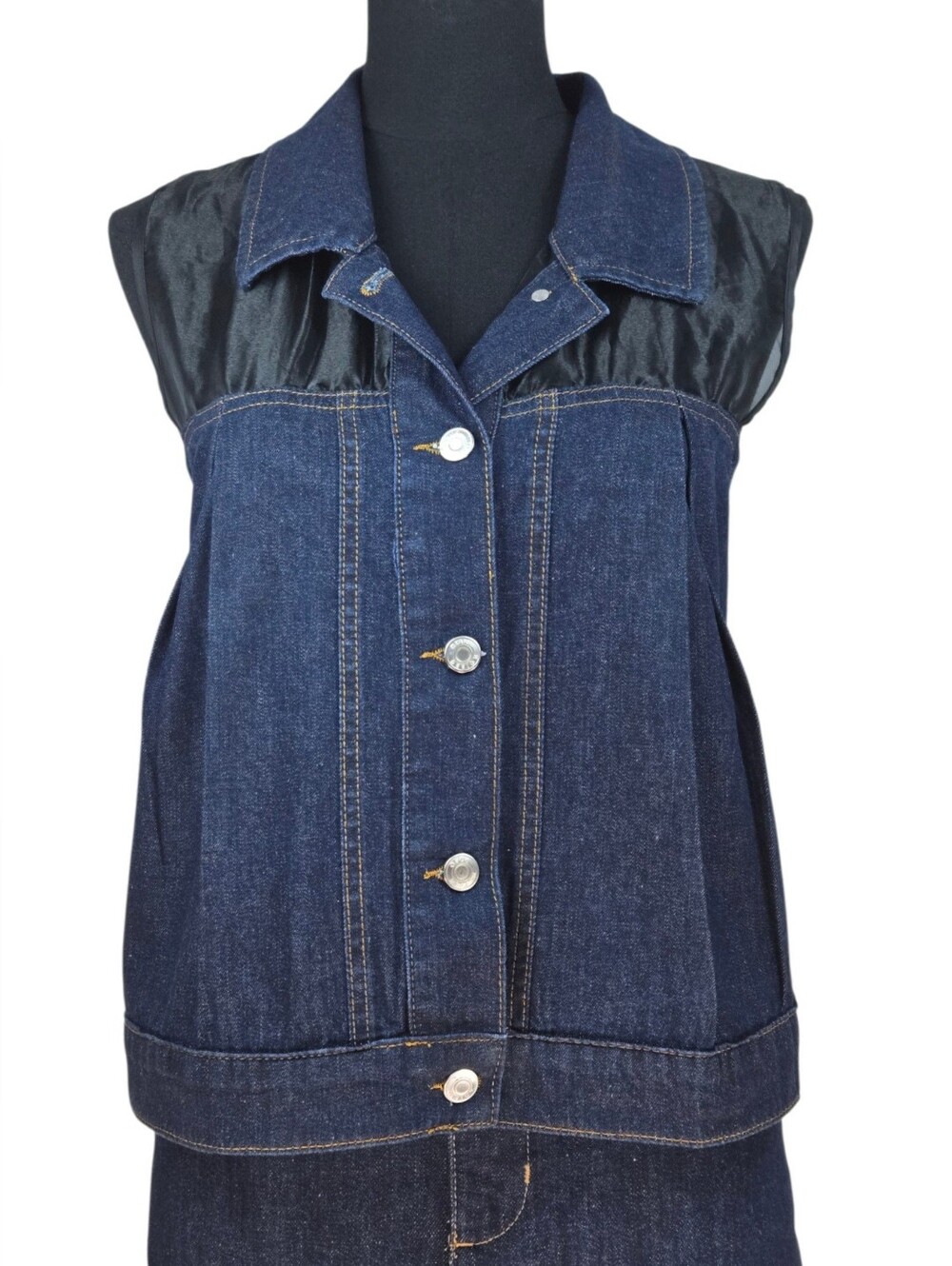 TOPSHOP x ASOS Dark Wash Sheer Organza Pleated Denim Vest & Mini Skirt Set L - Picture 10 of 16